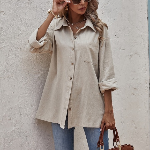 Classic Mocha Brown Button up Oversized Boyfriend Top - Picture 5 of 12